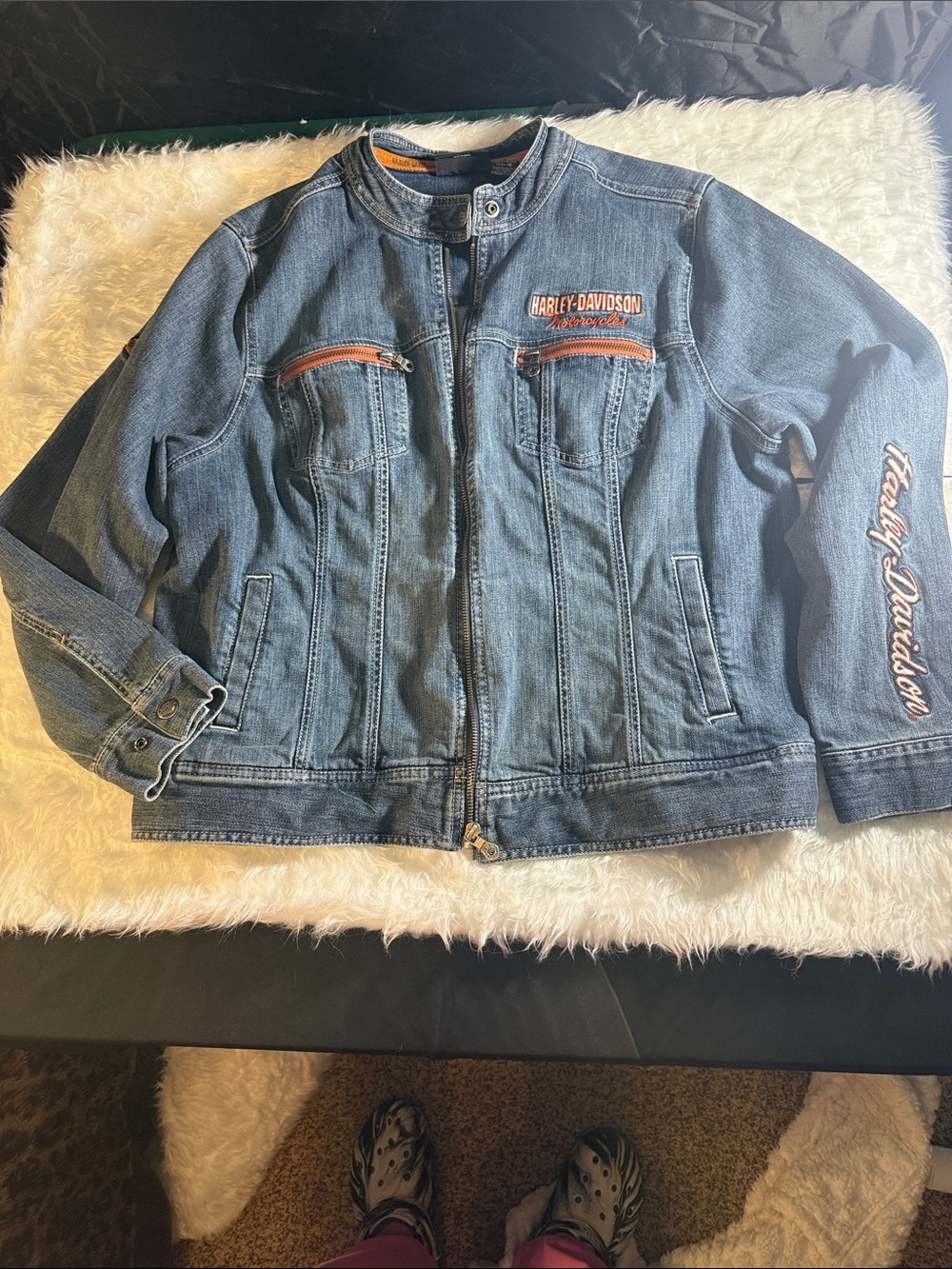 Harley-Davidson Blue Denim Jacket with Orange Trim